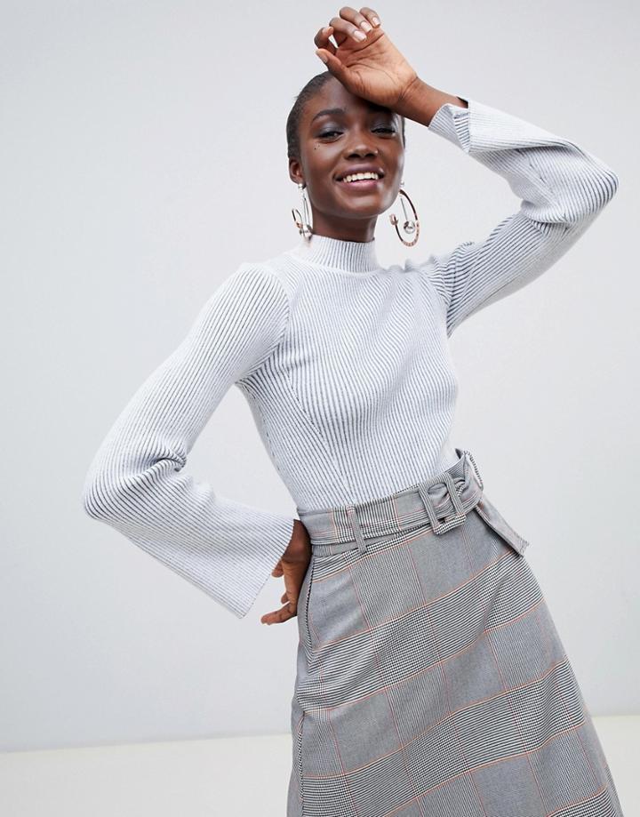Finery Liesl Rib Knit High Neck Sweater - Gray