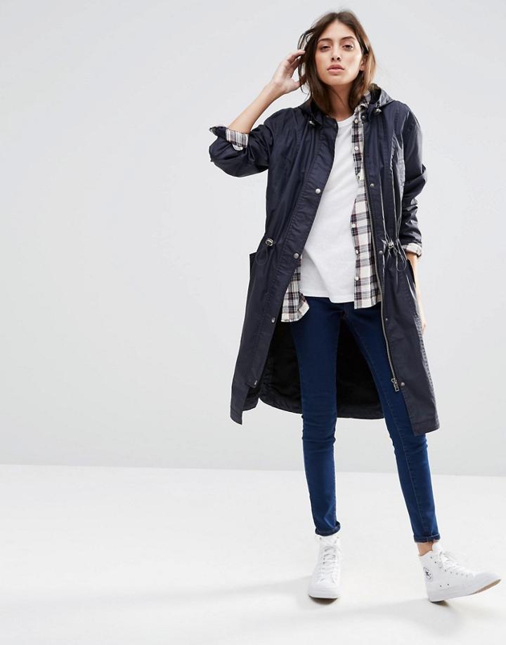 Asos Wax Fisherman Rain Trench - Navy