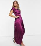 Jaded Rose Exclusive Drape Satin Maxi Dress With Thigh Slit In Plum-red