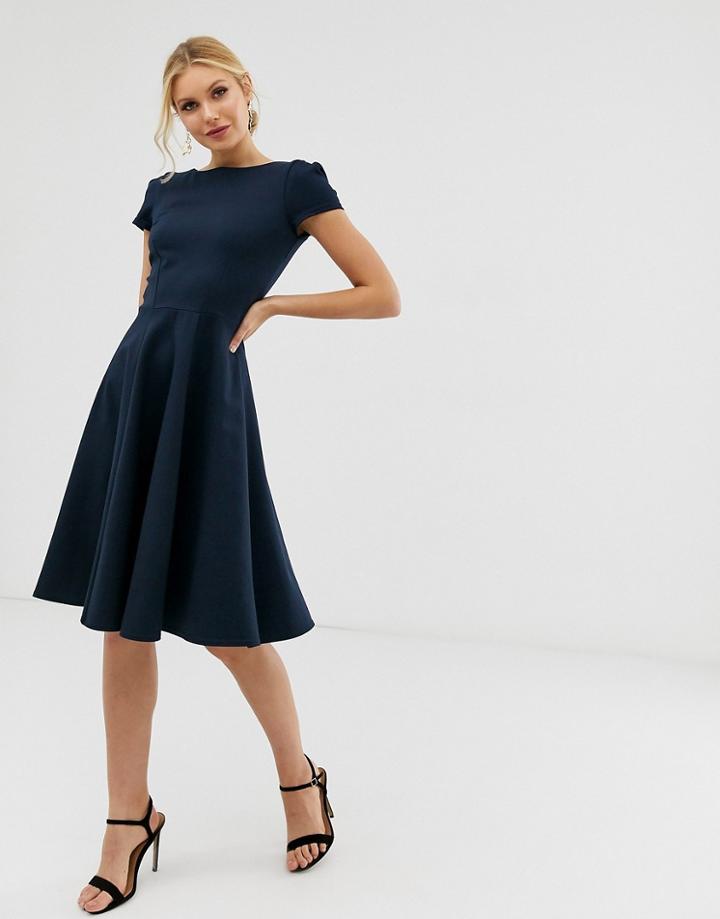 Closet London Cap Sleeve Mini Skater Dress In Navy - Navy