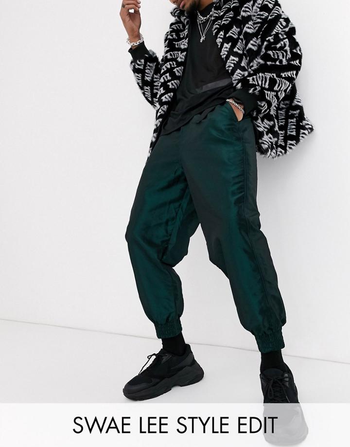 Asos Design Tapered Tech Sweatpants With Utility Belt In Green