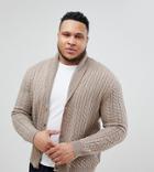 Asos Plus Knitted Cable Knit Cardigan In Tan - Tan