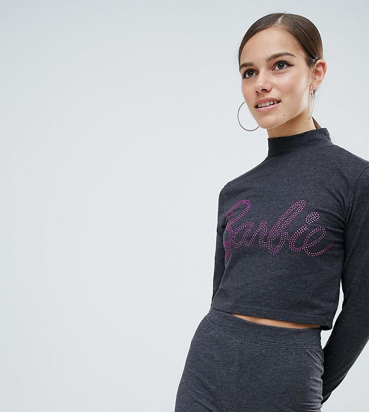 Missguided Barbie Petite High Neck Crop Top - Gray