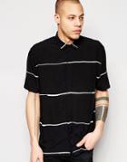 Asos Stripe Shirt With Batwing Short Sleeves In Regular Fit - Black