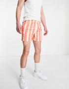 Bershka Swim Shorts With Vertical Stripes In Orange
