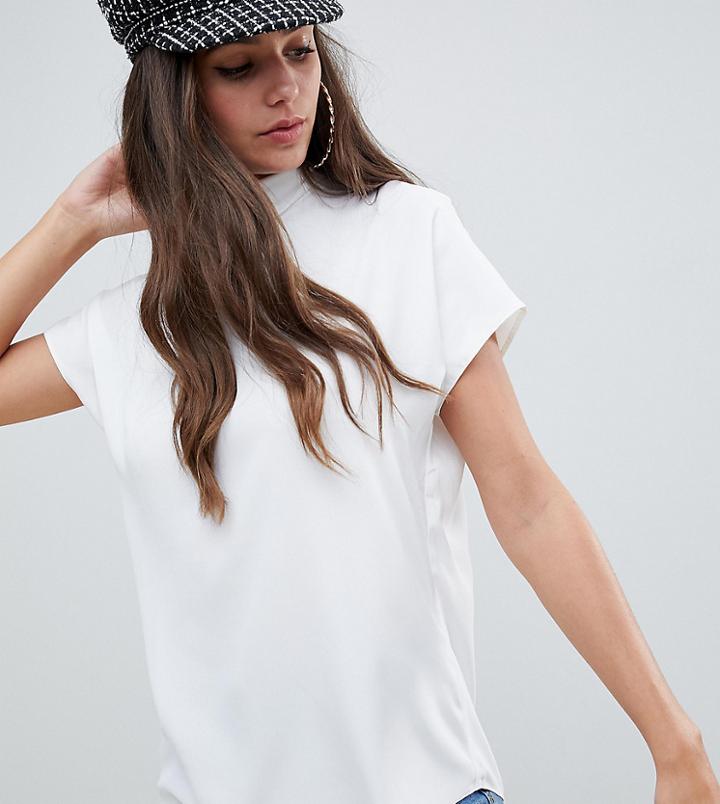 Asos Design Tall Short Sleeve High Neck Top - White