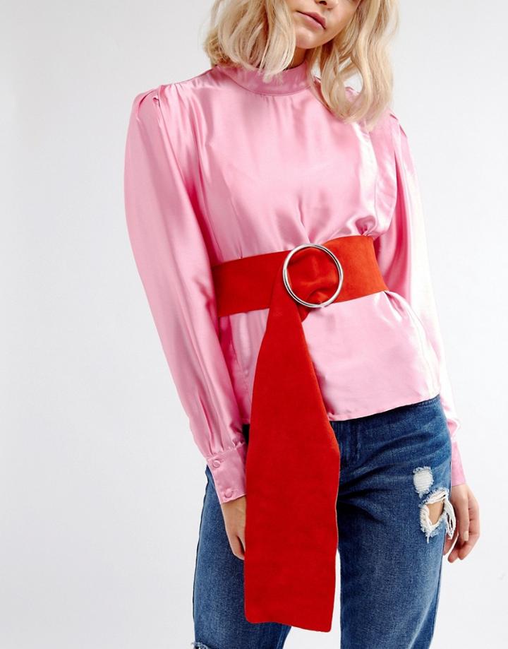 Asos Circle Buckle Suede Sash Belt - Red