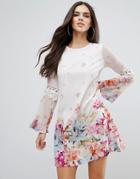Lipsy Bell Sleeve Floral Border Print Dress - Multi