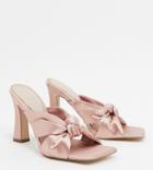 Asos Design Wide Fit Norbiton Satin Twist Mules In Beige-neutral