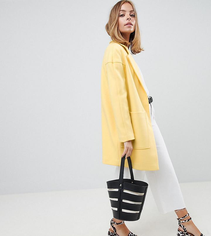 Asos Design Petite Crepe Pocket Detail Coat - Yellow