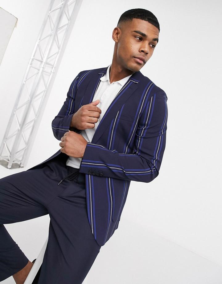 Asos Design Super Skinny Blazer With Navy Stripe