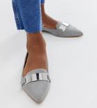 Asos Design Leonie Pointed Loafer Ballet Flats In Gray - Gray