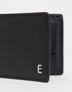 Asos Design Personalized Leather Wallet In Black With Silver 'e' Initial