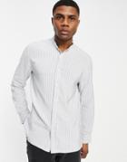 Bershka Striped Grandad Shirt In Blue