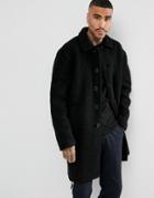 Asos Borg Overcoat In Black - Black