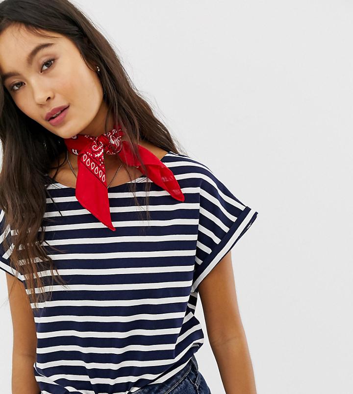 People Tree Organic Cotton T-shirt In Breton Stripe - Navy