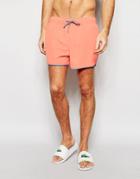 Asos Short Length Runner Swim Shorts In Coral With Contrast Binding - Coral