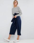Asos Tailored Wide Leg Culotte With Paper Bag Waist - Navy