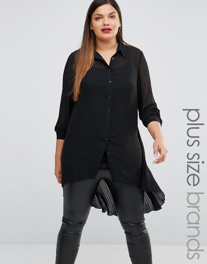 Lovedrobe Longline Sheer Lace Shirt - Black