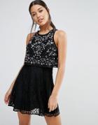 Asos Lace Embellished Crop Top Mini Dress - Black