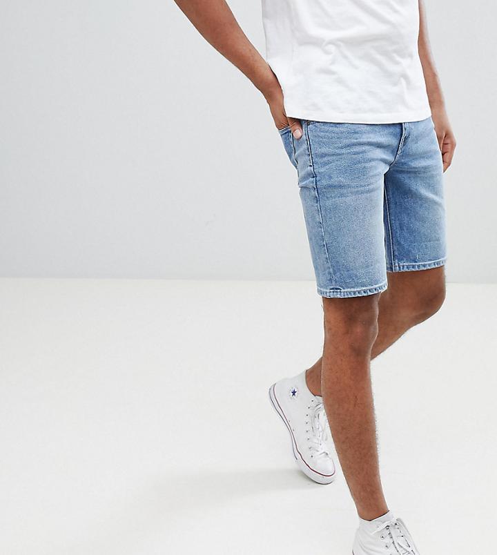 Asos Tall Denim Shorts In Skinny Mid Wash - Blue