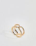Asos Design Thumb Ring With Engraved Double Row - Gold