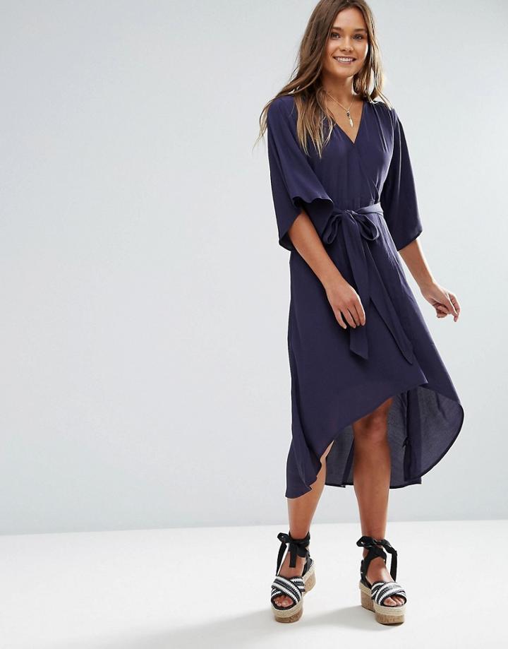 Lunik High Low Wrap Dress - Navy