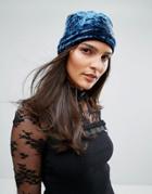 Anna Sui Crushed Velvet Beanie - Navy