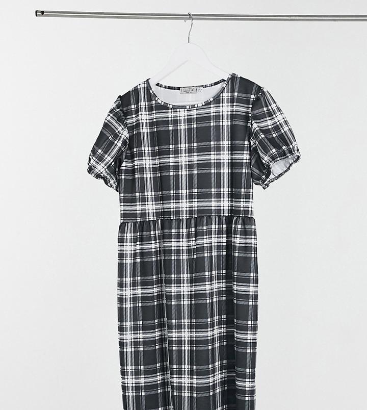Street Collective Curve Jersey Tiered Smock Dress In Check-white