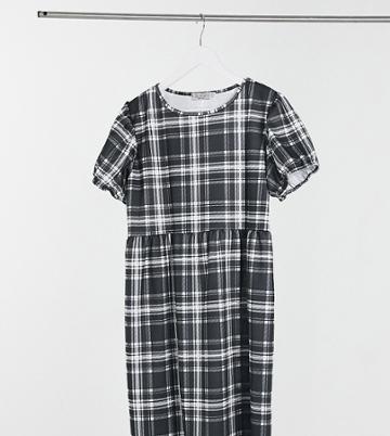 Street Collective Curve Jersey Tiered Smock Dress In Check-white