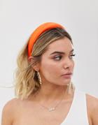 Asos Design Padded Headband In Hot Orange Satin - Orange