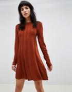 Asos Design Rib Swing Dress In Knit - Red