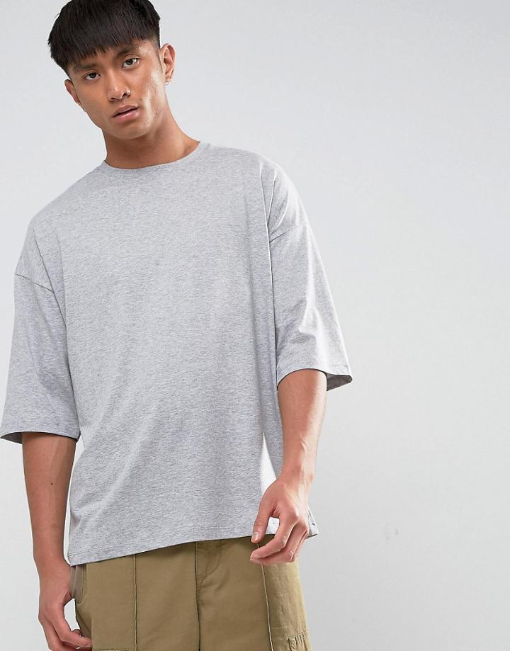 Asos Oversized T-shirt With Neck Detail In Gray - Gray