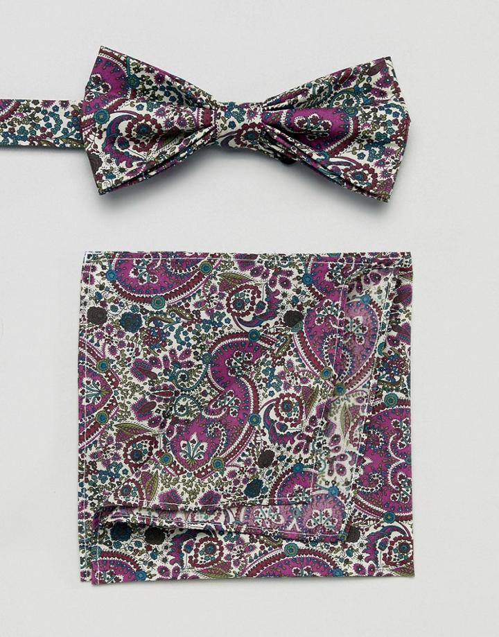 Gianni Feraud Liberty Print Bow Tie And Self Pocket Square - Pink