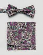 Gianni Feraud Liberty Print Bow Tie And Self Pocket Square - Pink