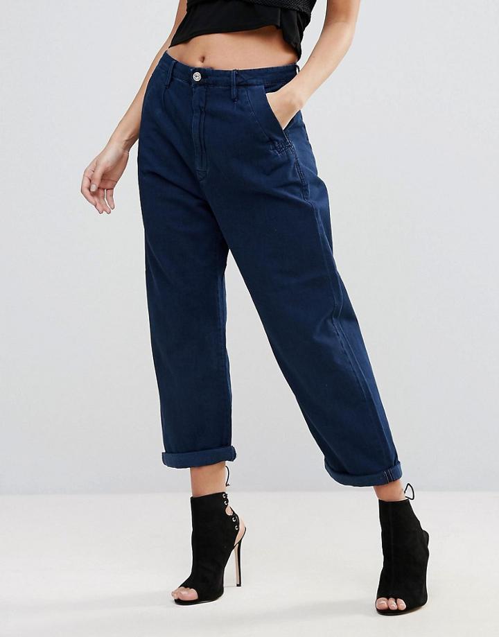 G-star Bronson Shatter Loose Pleate Denim Cropped Relaxed Jeans - Navy