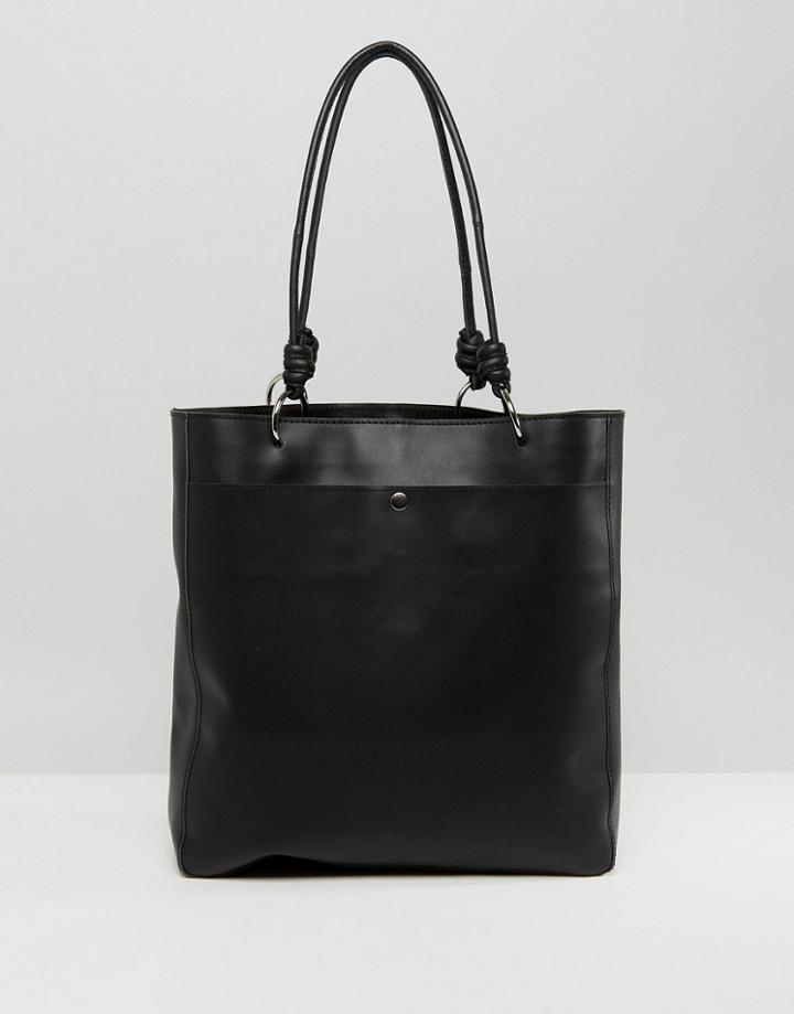Asos Leather Knot Handle Shopper - Black