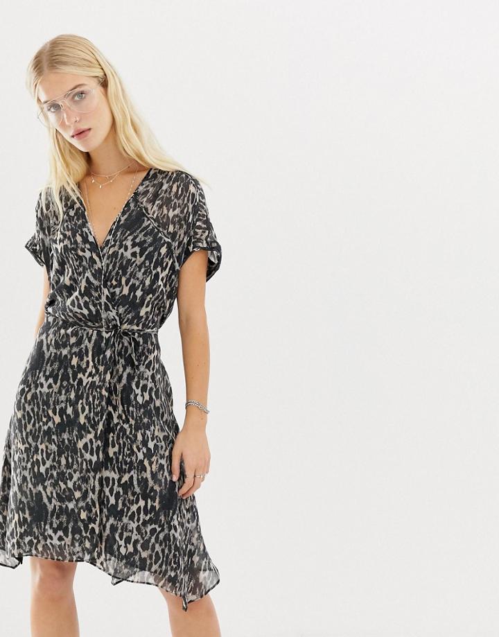 Allsaints Claria Leopard Wrap Dress - Gray