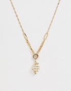 Asos Design Necklace With Trapped Pearl And Stone Pendants In Gold Tone - Gold