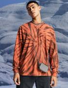 Asos Design Oversized Long Sleeve T-shirt In Orange Spiral Tie Dye-multi