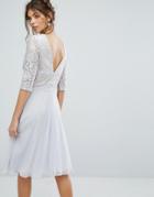 Elise Ryan V Back Midi Dress With Eyelash Lace Upper - Multi