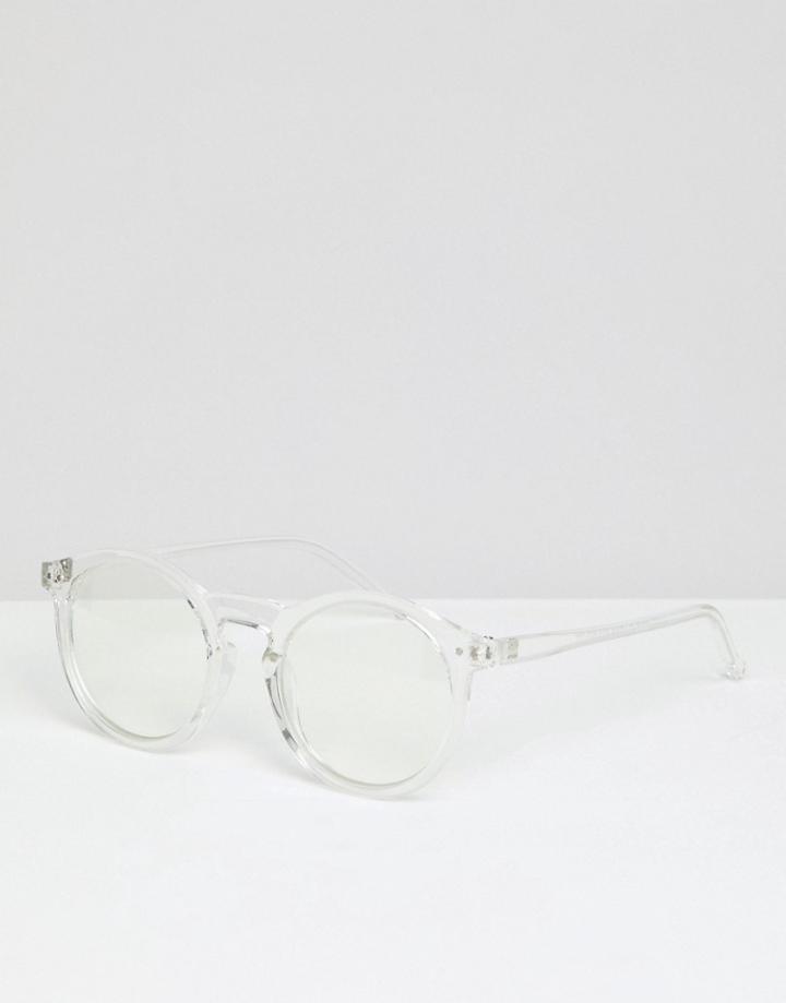 Asos Design Round Glasses In Crystal With Clear Lens - Clear