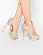 Lipsy Molly Silver Glitter Platform Heeled Sandals - Silver