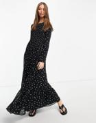 Asos Design Shirred Tiered Maxi Dress In Mono Polka Dot-multi