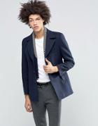 Feraud Premium Reefer Coat With Detachable Geo Knitted Insert - Navy