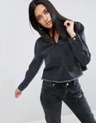 Asos Denim Cropped Hoodie Top In Washed Black - Black
