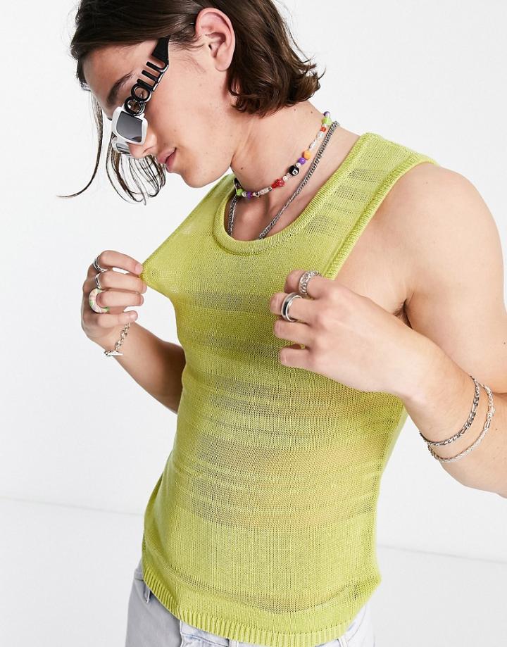 Collusion Knit Ladder Tank Top In Green