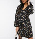 Asos Design Maternity Button Through Mini Tea Dress In Black And Orange Floral-green