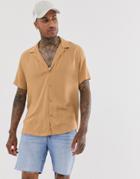 Asos Design Oversized Viscose Shirt With Deep Revere Collar In Tan - Tan