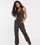 Unique21 High Waist Pu Sweatpants Two-piece-brown